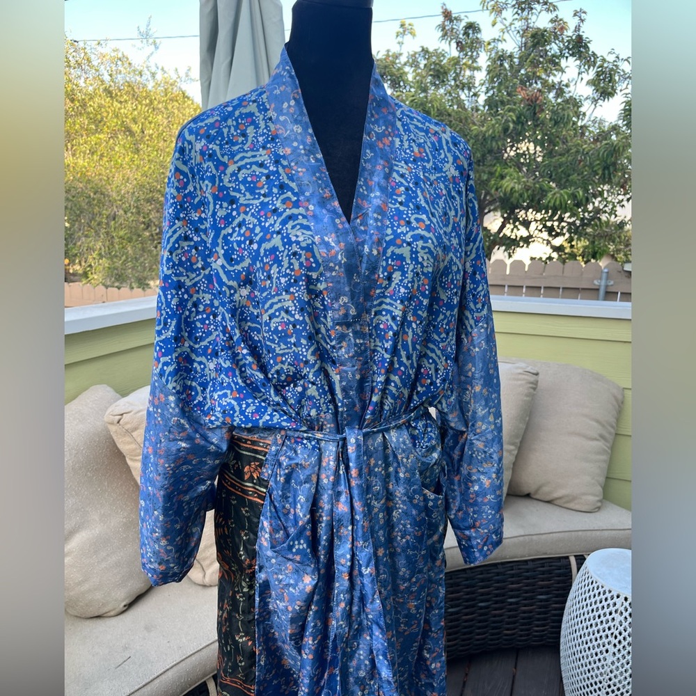 Blue Silk Patchwork Print Kimono - image 8